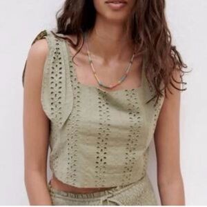 Zara Sage Eyelet Crop Top